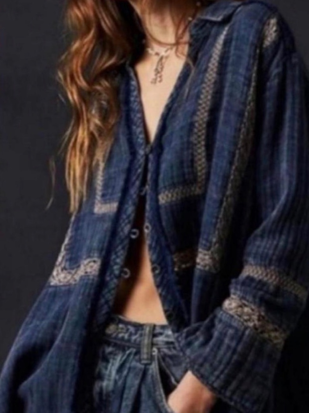 Free people ranch wash indigo shirt - Picture 2 of 8